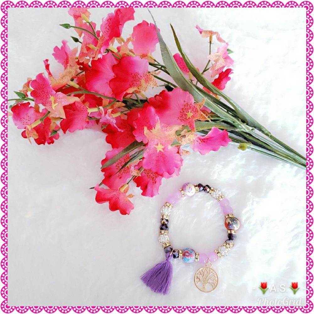 ⬇️$30 Tree of Life Bracelet Beads Purple Tassel - Picture 2 of 8